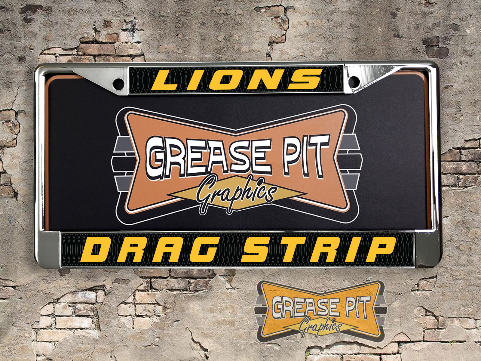 Lions Drag Strip Long Beach License Plate Frame Tribute Black