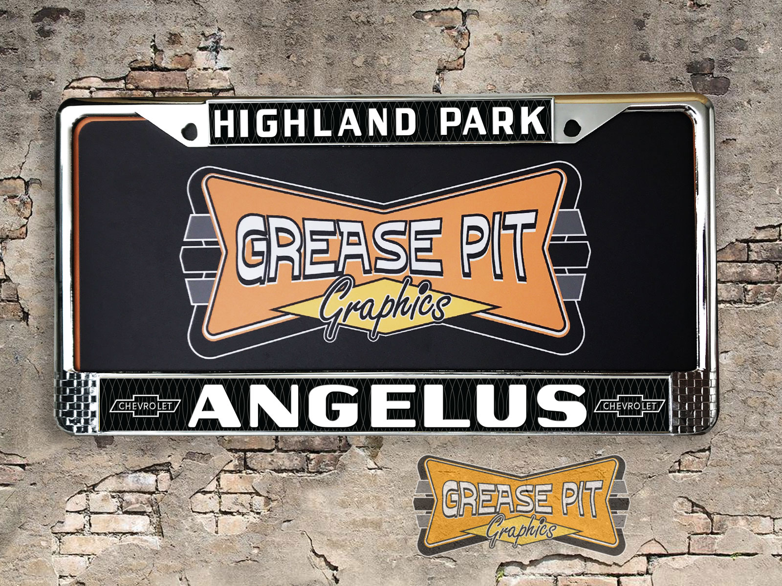 Angelus Chevrolet Highland Park License Plate Frame Tribute Black