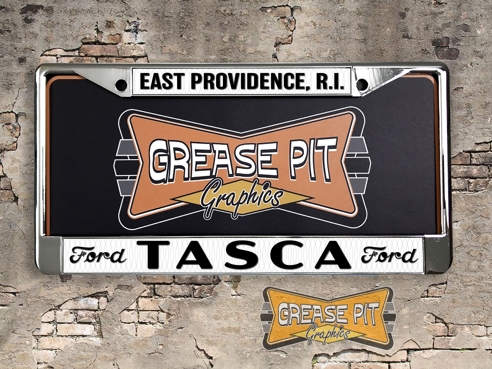 Tasca Ford East Providence License Plate Frame White and Black