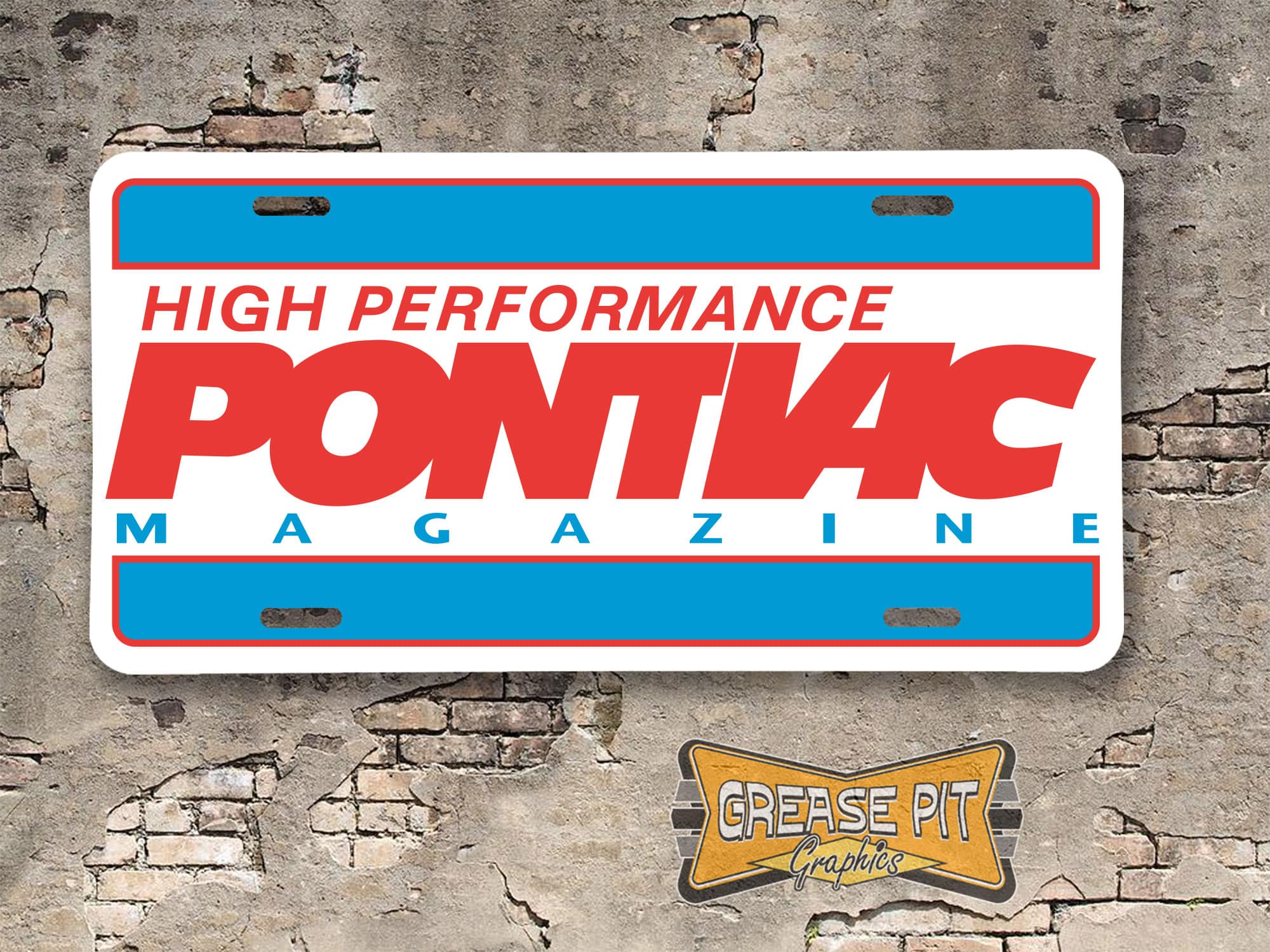 High Performance Pontiac Booster License Plate 1987 style red blue white