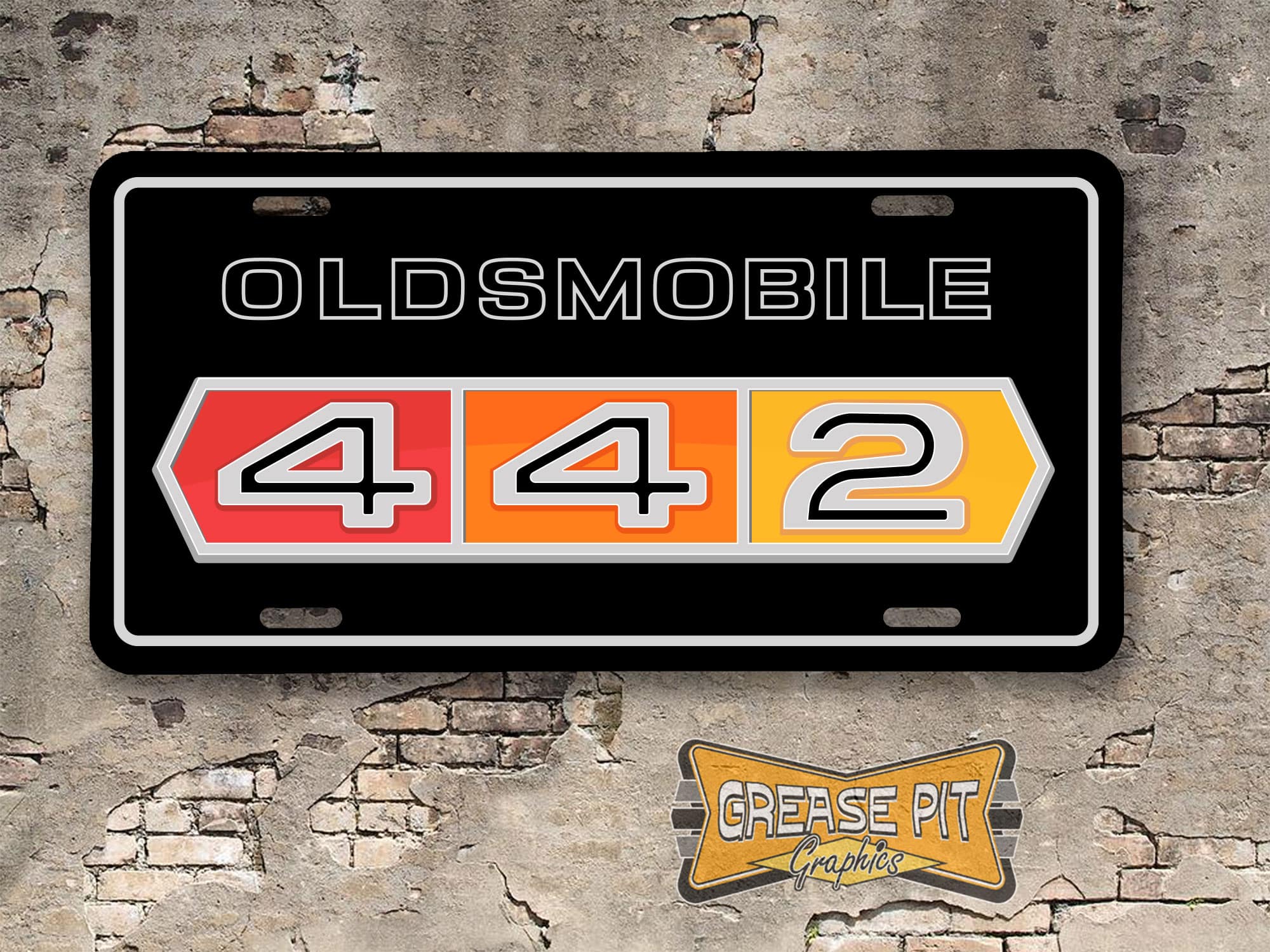 Oldsmobile Cutlass 442 1964 1965 1966 Booster License Plate text black