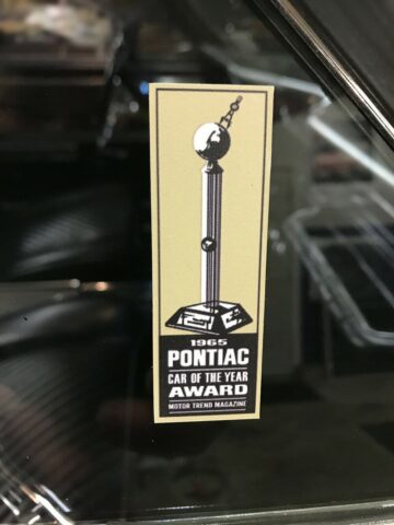 1965 Pontiac Motor Trend Car of the Year Window Decals Pair Reproduction Outside Window Mount